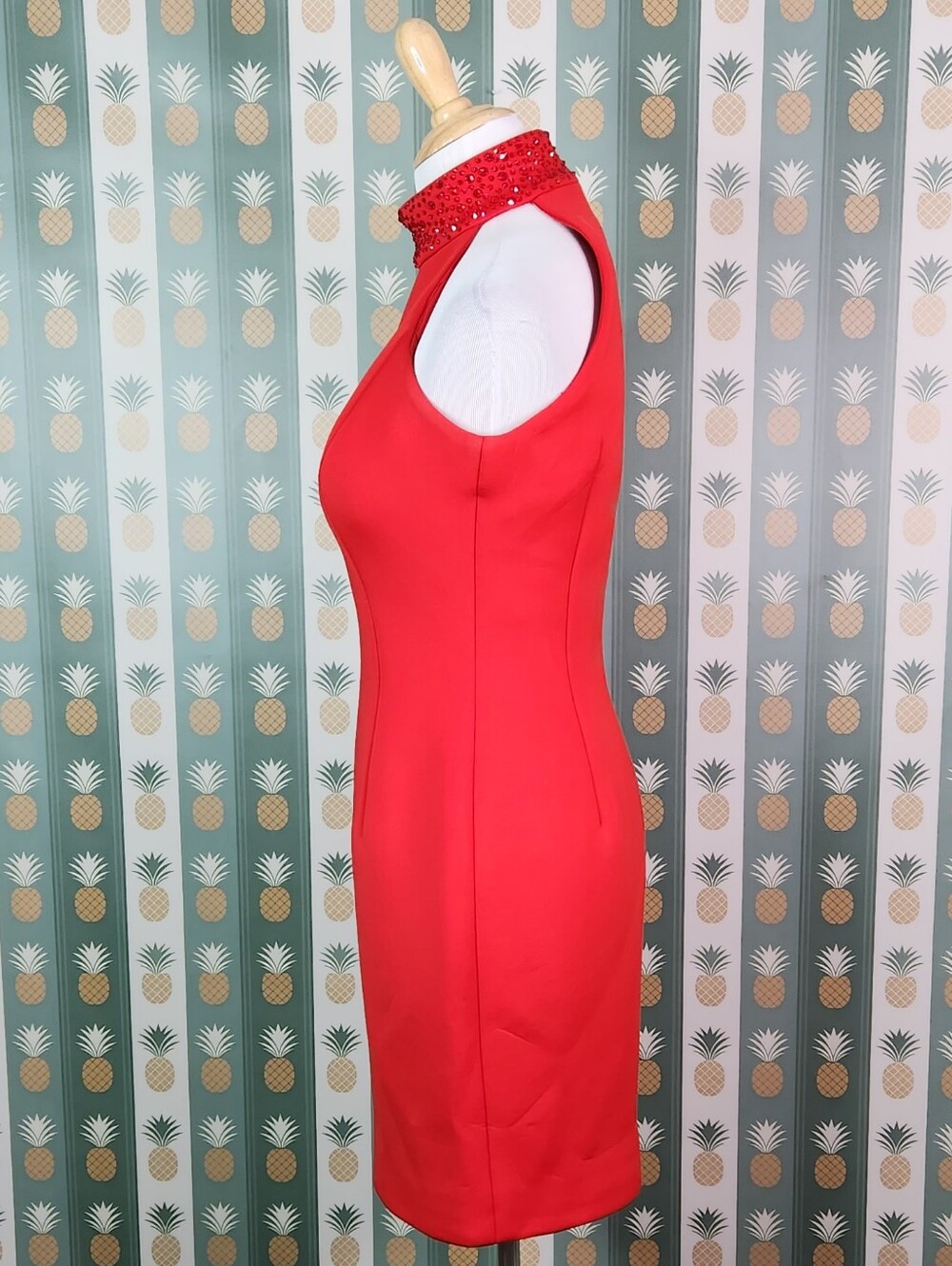Jovani Red High-Neck Sequin Belt Sheath Dress - Picture 5 of 7